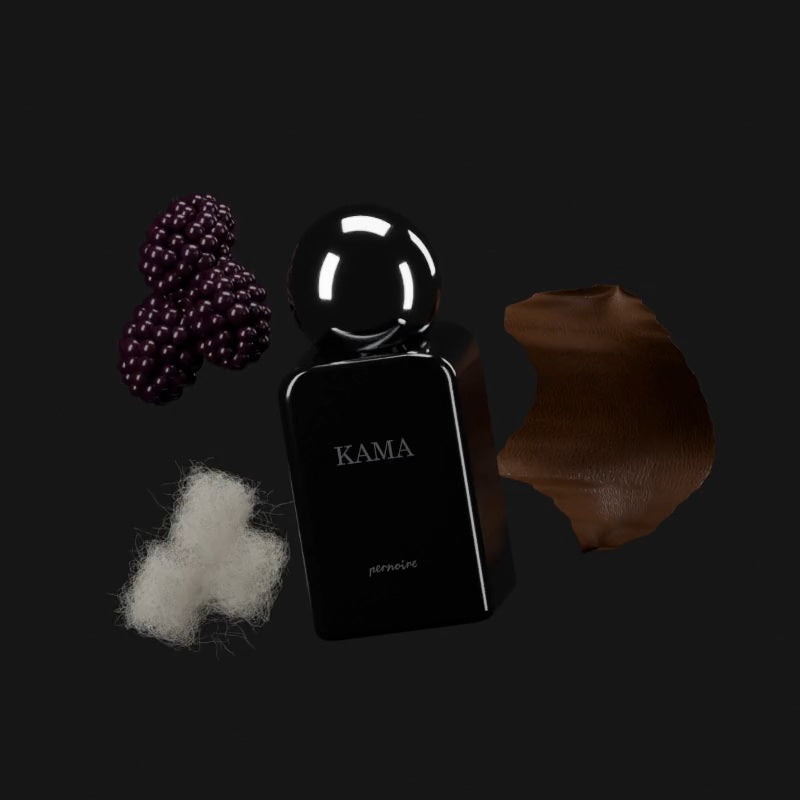KAMA-Flakon mit Brombeeren, Leder und Zuckerwatte.