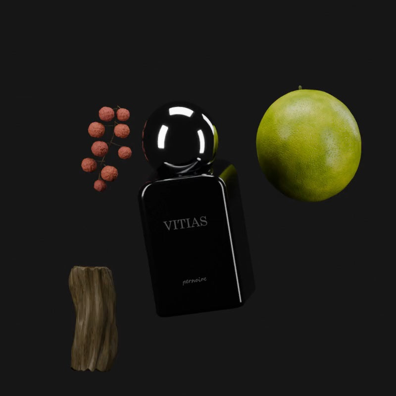 VITIAS-Flakon mit ganzer Bergamotte, rosa Pfeffer und Guajakholz.