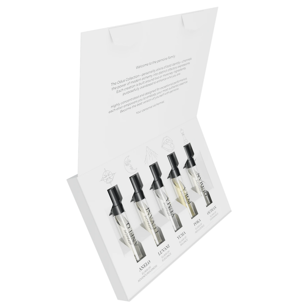 pernoire Odus Discovery Set – angled view, five fragrances