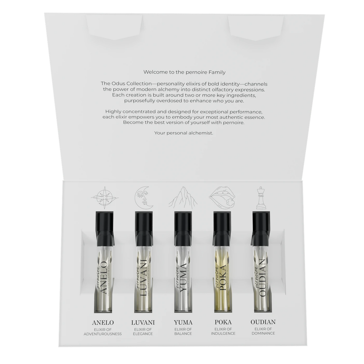 pernoire Odus Discovery Set – front view, five fragrances